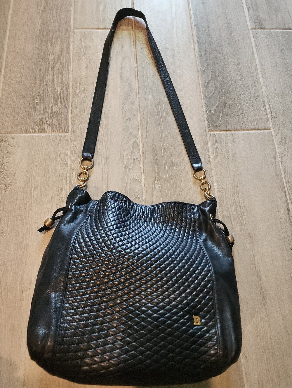 Vintage Bally Quilted Leather Drawstring Hobo
